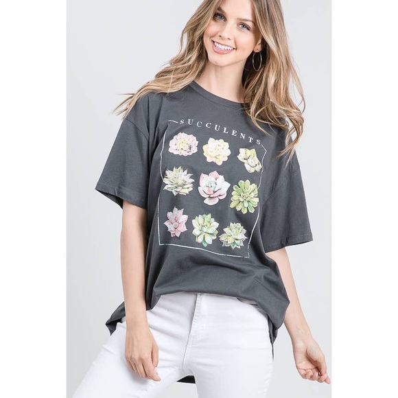 🆕 Charcoal Succulents Oversized Graphic Tee - Picture 5 of 10